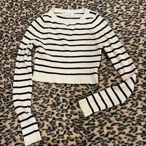 SM Chic Striped Black and White Ribbed Crop Top